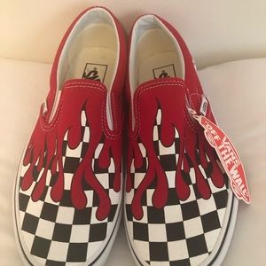 Vans Canvas Red Slip-On ‘ Checker Flame ‘ Sneakers